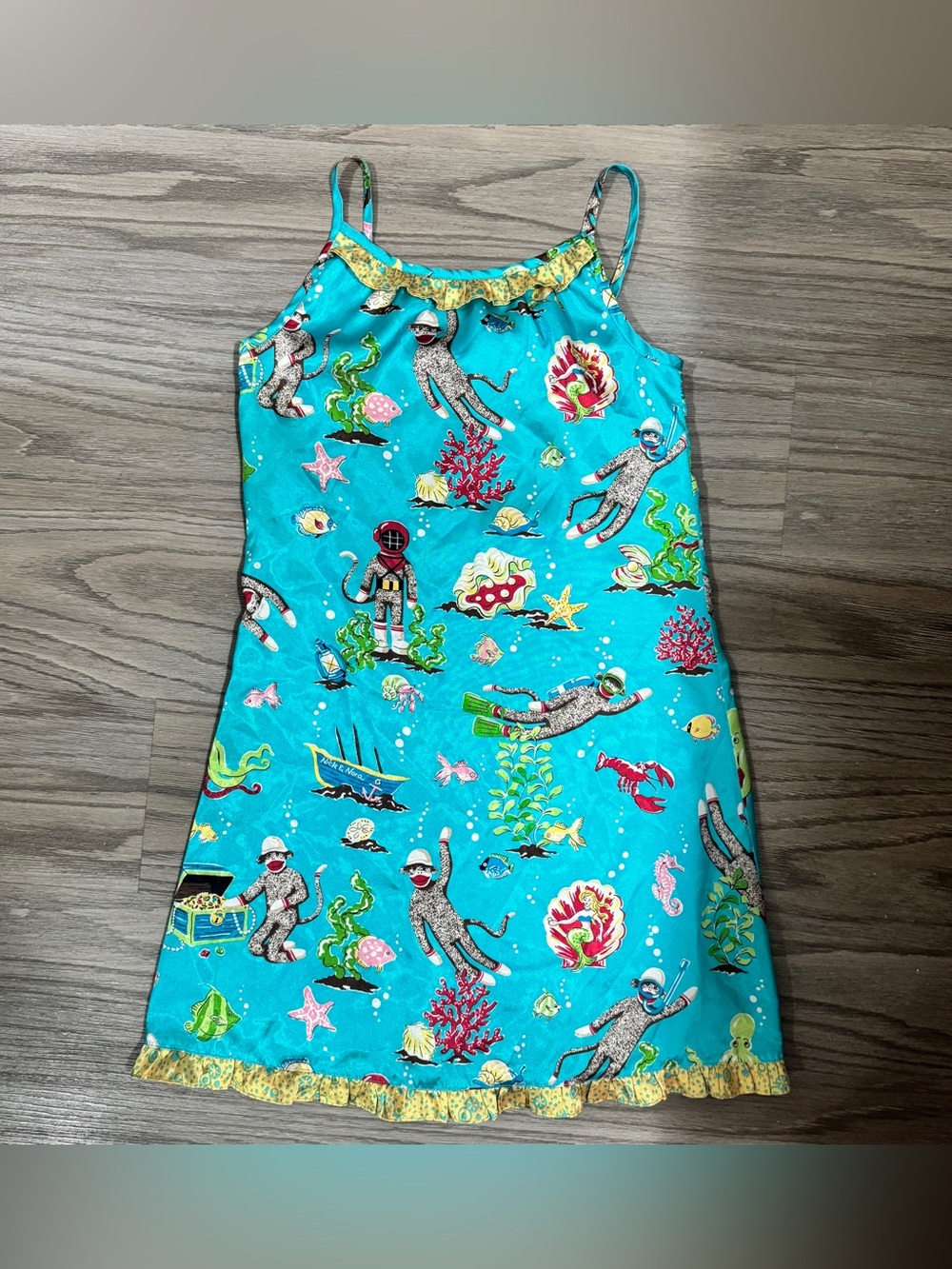 Nick & Nora Girls M 8 Underwater Sock Monkey Diver Dress Novelty Print